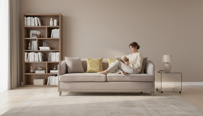 Italian style furniture three-seater sofa couch upholstered sofas wood textile