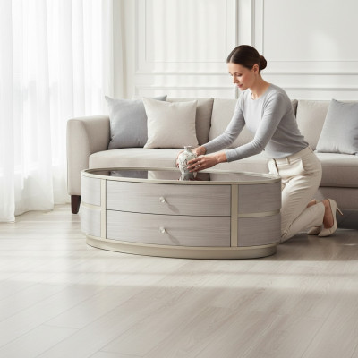 Oval coffee table luxury sofa side tables wooden table Dubai luxury hotel