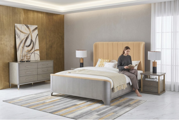 Bedroom set bed nightstand design modern beds group leather 3-piece.