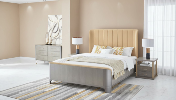 Bedroom set bed nightstand design modern beds group leather 3-piece.