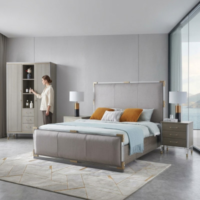 Luxury bedroom furniture bed 2x nightstand set beds Dubai hotel furniture