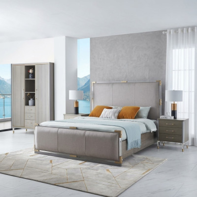 Luxury bedroom furniture bed 2x nightstand set beds Dubai hotel furniture
