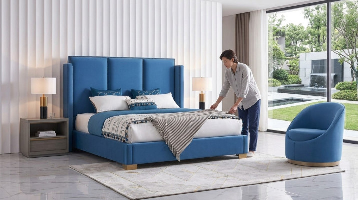Royal blue bed double bedroom beds textile 180x200 luxury hotel
