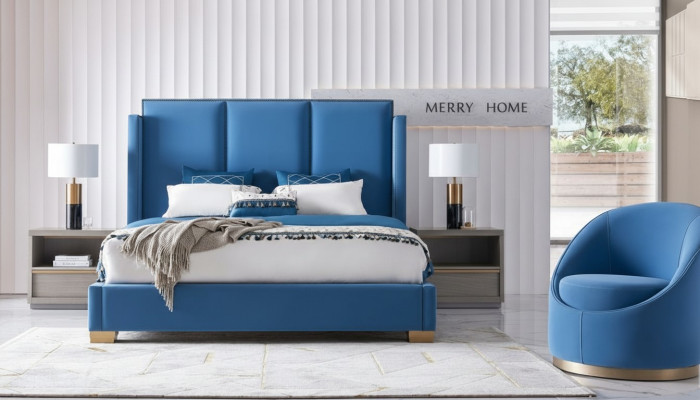 Royal blue bed double bedroom beds textile 180x200 luxury hotel