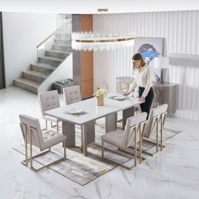 Table set ensemble dining table 6 chairs luxury style furniture 8-piece chair group