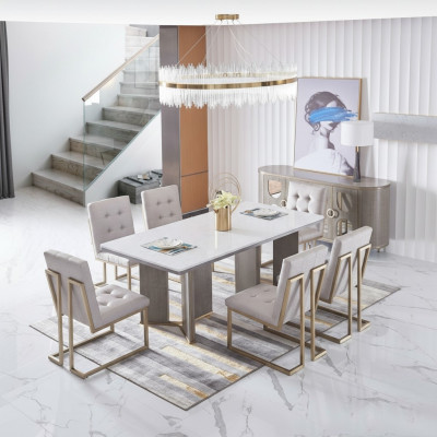 Table set ensemble dining table 6 chairs luxury style furniture 8-piece chair group