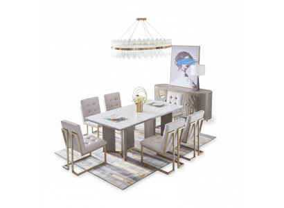 Table set ensemble dining table 6 chairs luxury style furniture 8-piece chair group