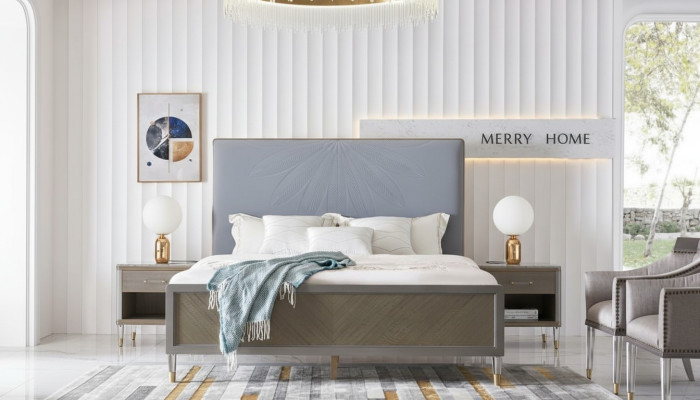 Luxury bed bedroom furniture 2x nightstand set beds Dubai hotel furniture