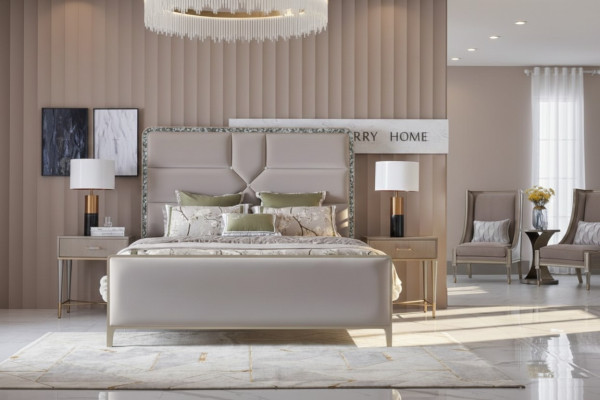 Luxury bed bedroom furniture 2x nightstand set beds Dubai hotel 3-piece set
