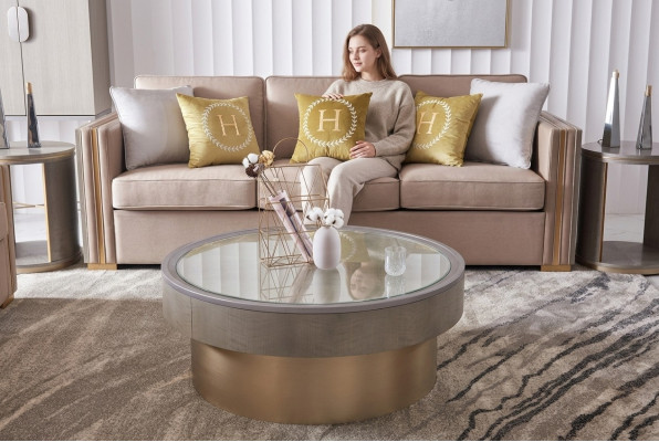 Round design coffee table glass round table side tables round sofa