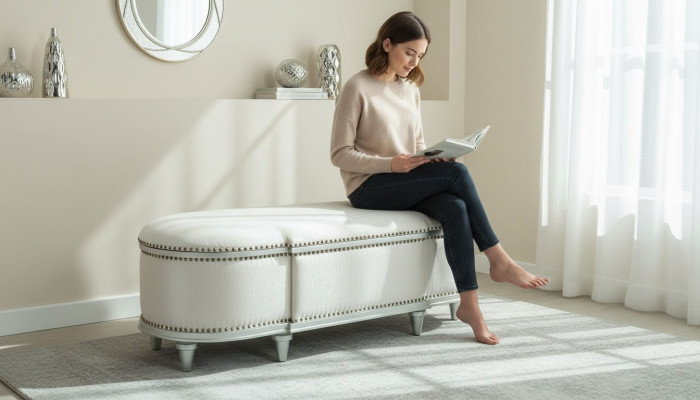 Oval ottoman trunk classic footstool footrest bench seat bench