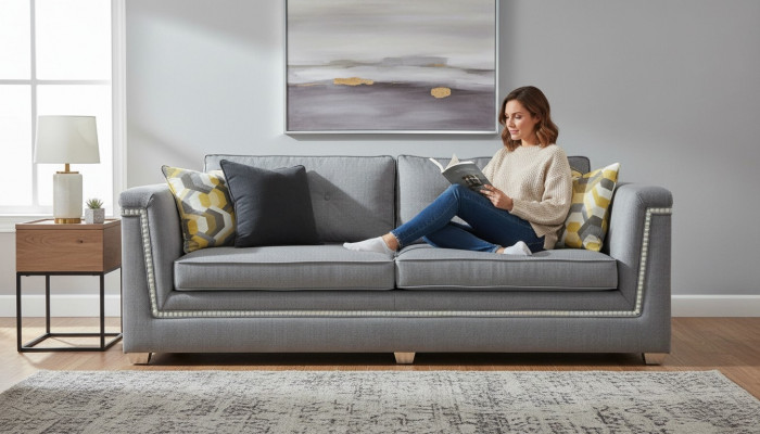 Sofa Set 3+1 Gray Living Room Textile Upholstered Furniture Modern Sofa