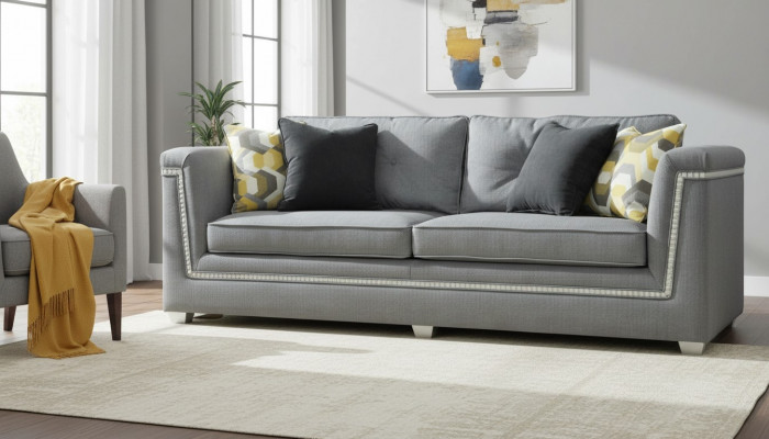 Sofa Set 3+1 Gray Living Room Textile Upholstered Furniture Modern Sofa