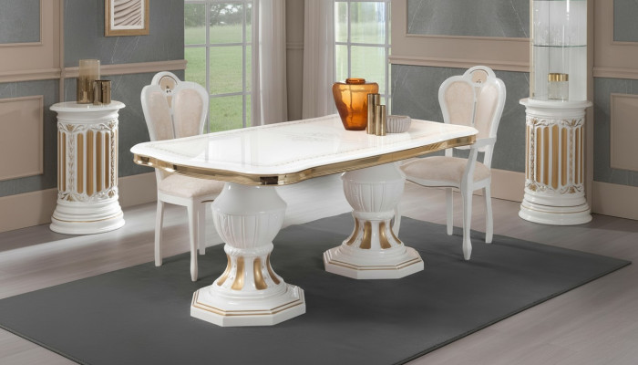 Classic dining table, living room table, Italian table style, furniture white gold