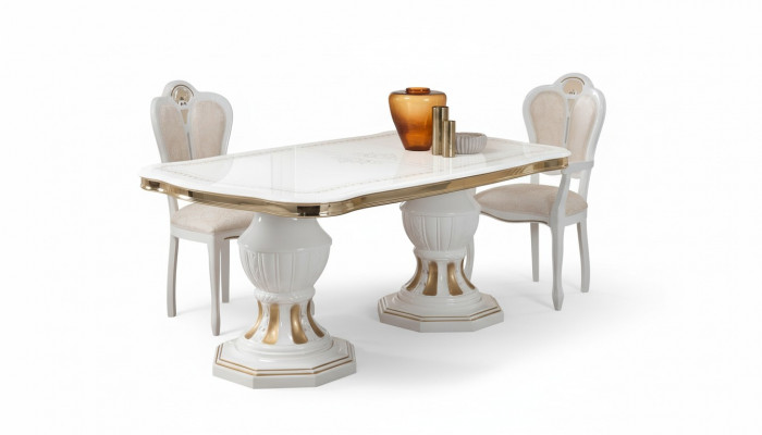 Classic dining table, living room table, Italian table style, furniture white gold