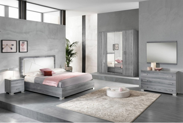 Bedroom set bed, 2 nightstands, dresser, mirror, wardrobe, 6-piece furniture.