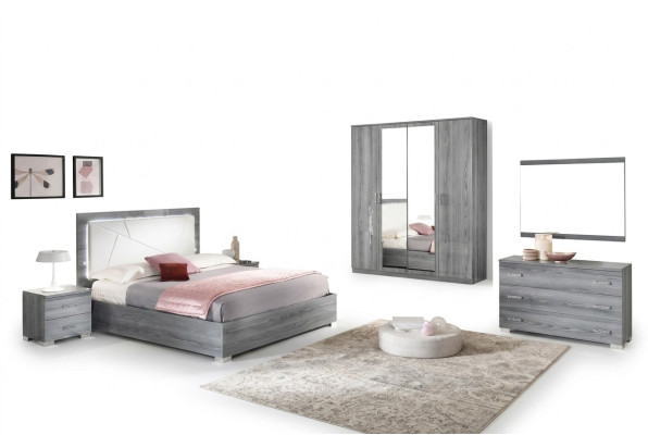 Bedroom set bed, 2 nightstands, dresser, mirror, wardrobe, 6-piece furniture.