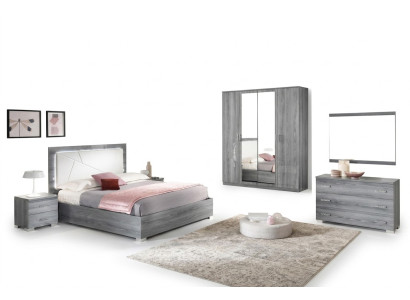 Bedroom set bed, 2 nightstands, dresser, mirror, wardrobe, 6-piece furniture.