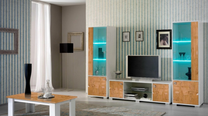 Wall unit 3-piece set. TV stand + 2x display cabinets. Italian design furniture, living room luxury furniture.