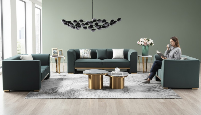Sofa set 321 seater set 2x side tables 2x coffee tables luxury furniture 7-piece new