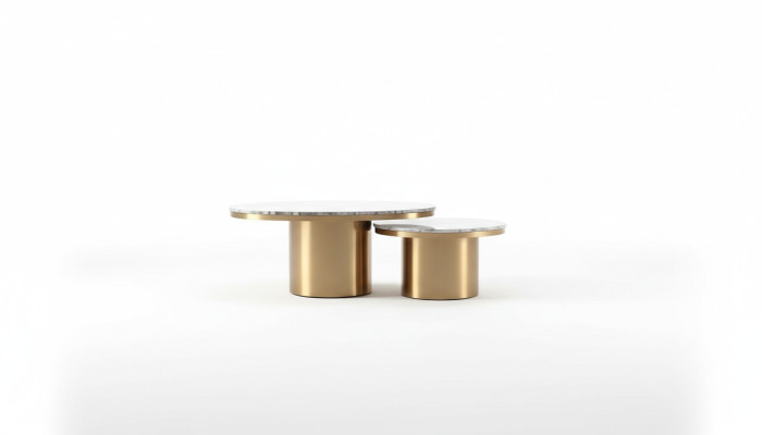 Round Coffee Table Marble Round Tables Side Stainless Steel Double Set of 2 Furniture