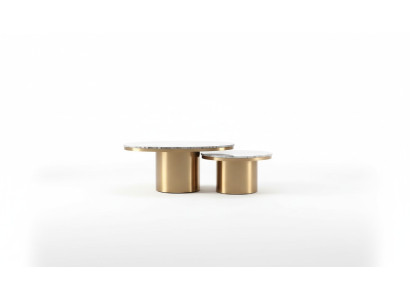 Round Coffee Table Marble Round Tables Side Stainless Steel Double Set of 2 Furniture