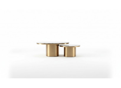 Round Coffee Table Marble Round Tables Side Stainless Steel Double Set of 2 Furniture