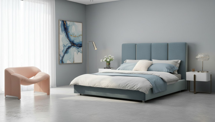 Designer Bed Blue 180x200 Bedroom Beds Textile Hotel Luxury Upholstered Seat