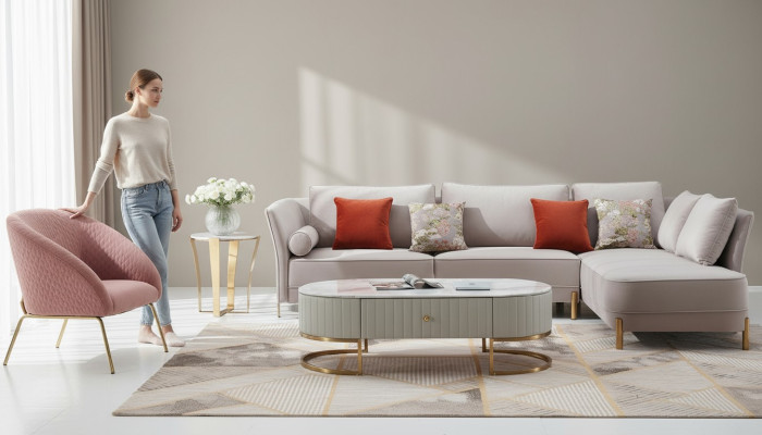 Living room modern sofa corner sofa L-shape coffee table corner sofa upholstery 2-piece set new