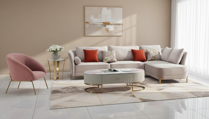 Living room modern sofa corner sofa L-shape coffee table corner sofa upholstery 2-piece set new