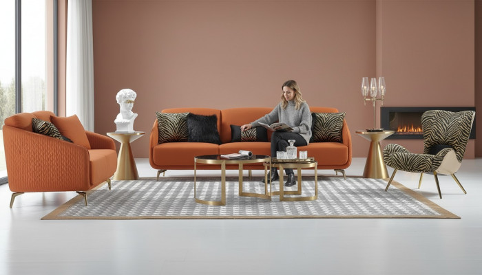Three-seater couch upholstery design sofa modern 3-seater sofas room furniture orange