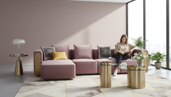 Corner sofa L-shape coffee table upholstery corner living room luxury furniture sofa couch 3-piece set