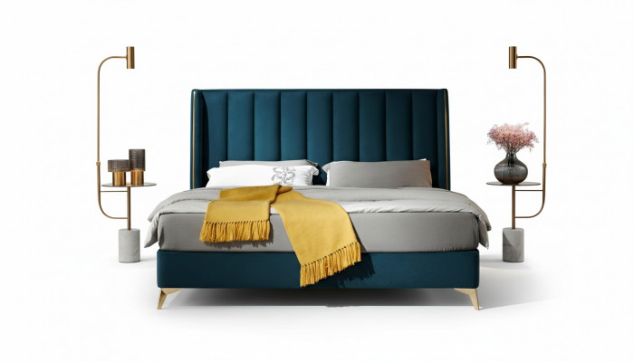 Bedroom set design modern luxury bedroom bed 2x nightstands 3-piece set. New