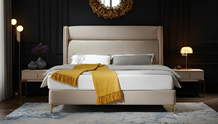 Bed 2x Nightstand 3-piece Bedroom Set Designer Hotel Furnishing Beds New