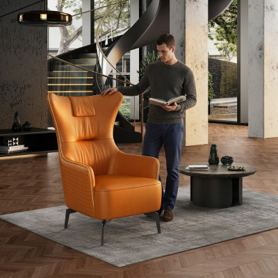Orange armchair leather armchair 76 x 80 cm single-seater luxury design furniture