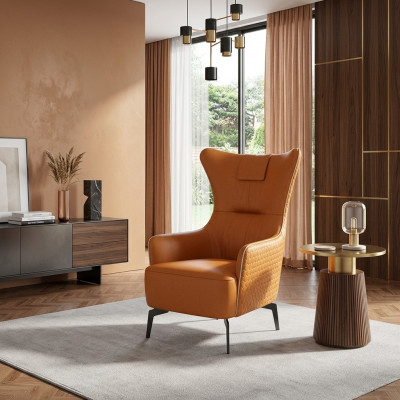 Orange armchair leather armchair 76 x 80 cm single-seater luxury design furniture