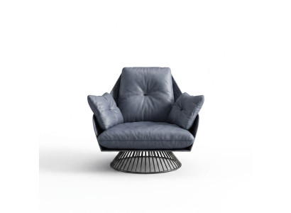 Armchair Design Gray Metal Relax Club Lounge Single Seater Upholstery Fabric Leather