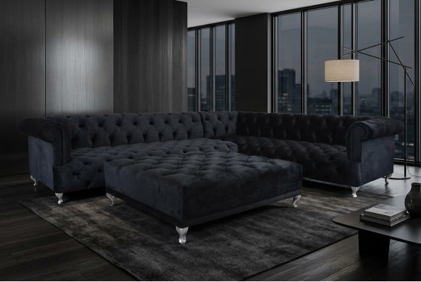 Chesterfield design corner sofa upholstered corner suite + ottoman corner couch