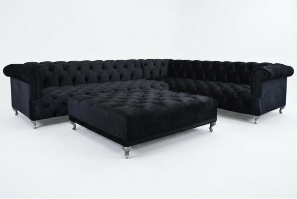 Chesterfield design corner sofa upholstered corner suite + ottoman corner couch