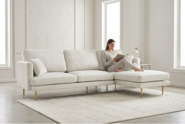 Elegance in white for your exclusive designer sofa in luxurious L-shaped style