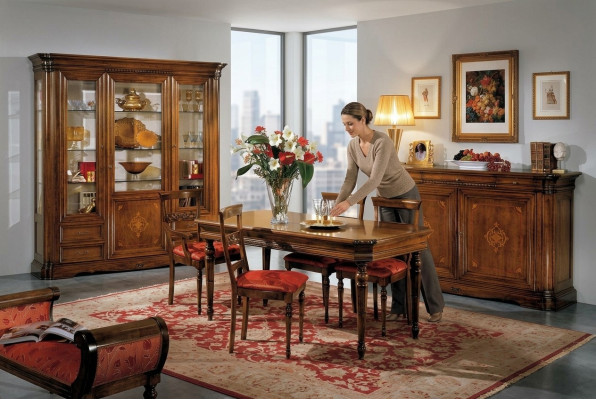 Dining Room Set 7pcs Wood Furniture Sideboard 4x Chair Table Display Cabinet New