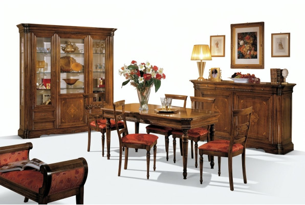 Dining Room Set 7pcs Wood Furniture Sideboard 4x Chair Table Display Cabinet New