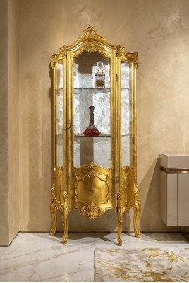 Golden wooden display cabinet glass cabinets shelf display cases Italian furniture new