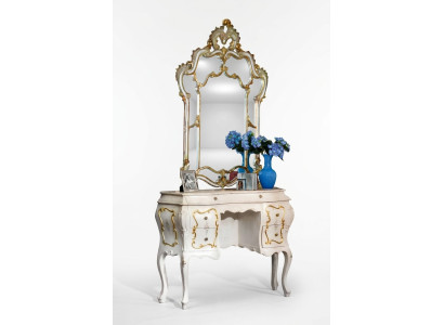 Classic Mirror Dressing Table Console Table White Wood Bedroom Furniture 2pcs