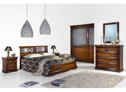Complete bedroom set brown wardrobe bed nightstand dresser mirror