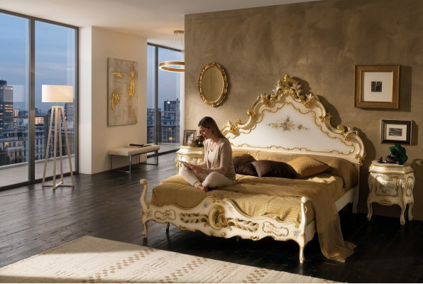 Bedroom white bed wood luxury Vaccari cav giovanni solid wood new