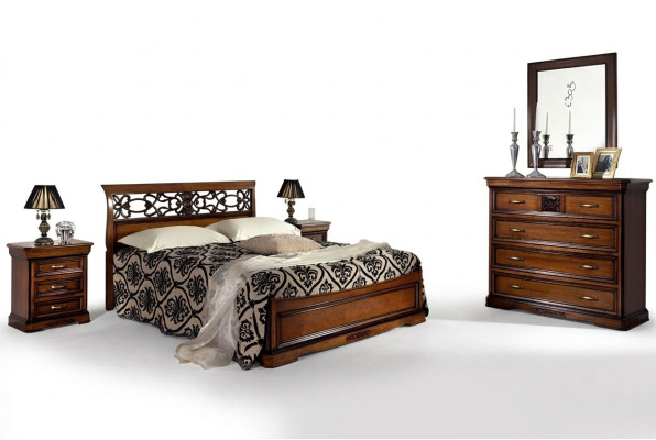 Complete bedroom set wood brown bed 2x bedside table dresser mirror new