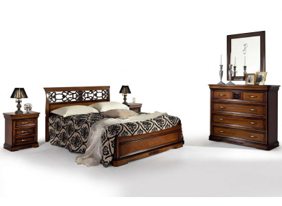 Complete bedroom set wood brown bed 2x bedside table dresser mirror new