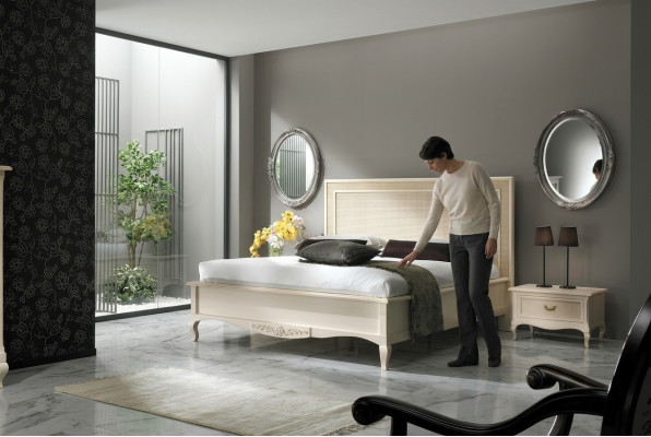 Bedroom bed nightstand double bed upholstered beds set group suite 3-piece set.