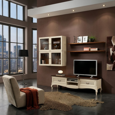 Wall unit set 7-piece. Living room RTV display cabinet shelf modern furniture group wood new